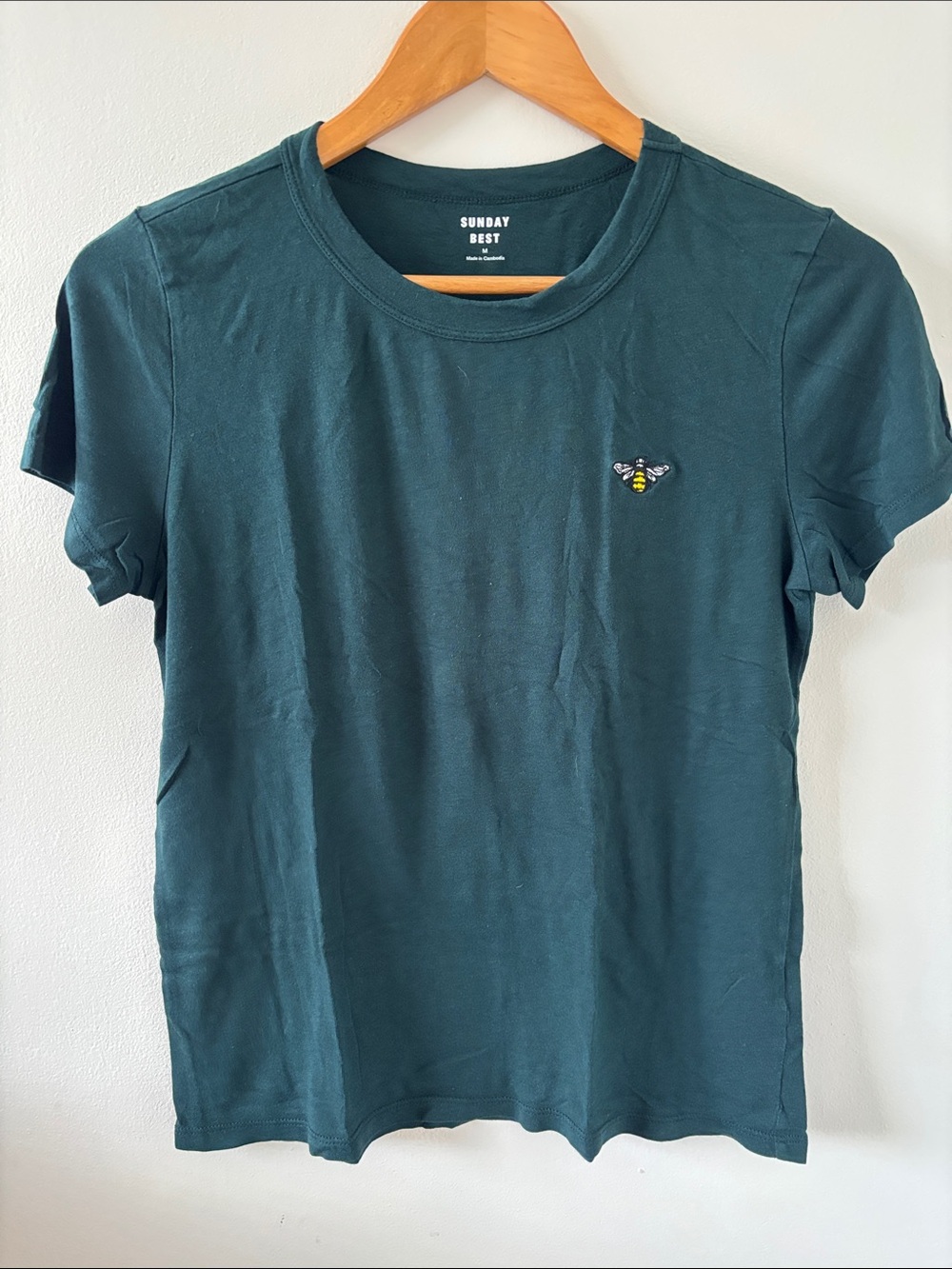 Sunday Best Forest Green Crew Neck T-Shirt with Bee Embroidery